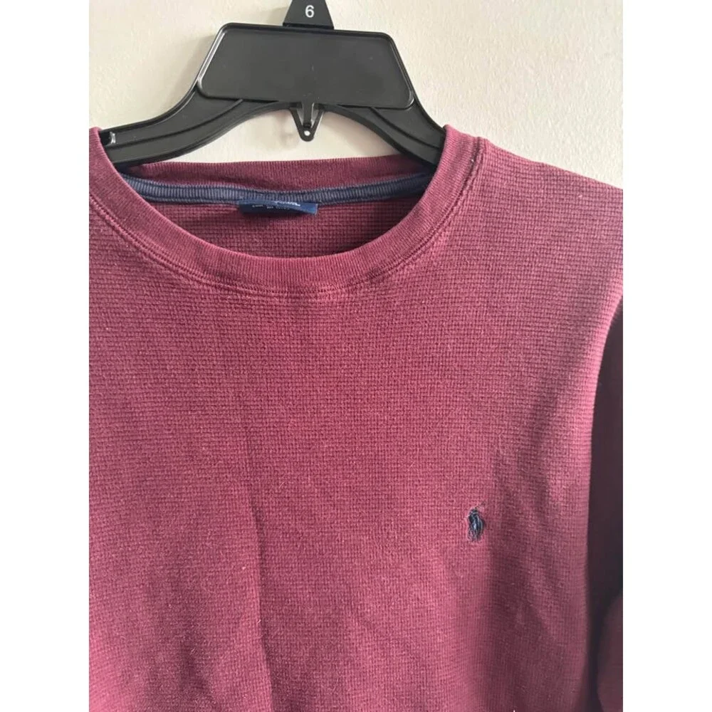 Polo Ralph Lauren Large Maroon Waffle-Knit Thermal Long-Sleeve Shirt